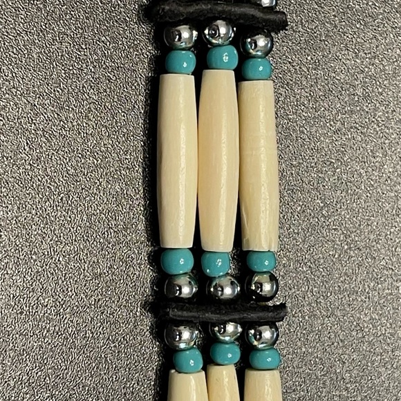 Buffalo Bone Native American Tribal Choker Beaded Turquoise Pewter Necklace VTG - Picture 14 of 16